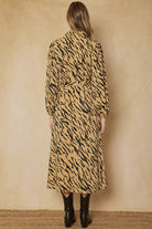 Entro Camel And Black Zebra Print Button Up Maxi Dress With Pockets-Maxi Dresses-Entro-Deja Nu Boutique, Women's Fashion Boutique in Lampasas, Texas