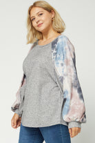 Entro Charcoal Tie Dye Puffy Sleeve Top Plus-Curvy/Plus Tops-Entro-Deja Nu Boutique, Women's Fashion Boutique in Lampasas, Texas