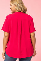 Entro Fuchsia V Neck Plus Blouse-Curvy/Plus Tops-Entro-Deja Nu Boutique, Women's Fashion Boutique in Lampasas, Texas