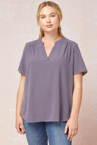 Entro Grey V-Neck Plus Top-Curvy/Plus Basics-Entro-Deja Nu Boutique, Women's Fashion Boutique in Lampasas, Texas