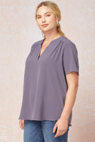 Entro Grey V-Neck Plus Top-Curvy/Plus Basics-Entro-Deja Nu Boutique, Women's Fashion Boutique in Lampasas, Texas