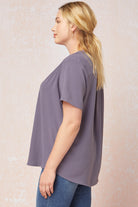 Entro Grey V-Neck Plus Top-Curvy/Plus Basics-Entro-Deja Nu Boutique, Women's Fashion Boutique in Lampasas, Texas