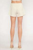 Entro High-Waisted Shorts Featuring Front Flap And Chain Link Detail In Natural-Shorts-Entro-Deja Nu Boutique, Women's Fashion Boutique in Lampasas, Texas