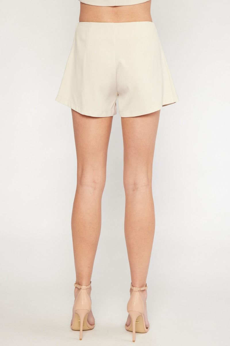 Entro High-Waisted Shorts Featuring Front Flap And Chain Link Detail In Natural-Shorts-Entro-Deja Nu Boutique, Women's Fashion Boutique in Lampasas, Texas