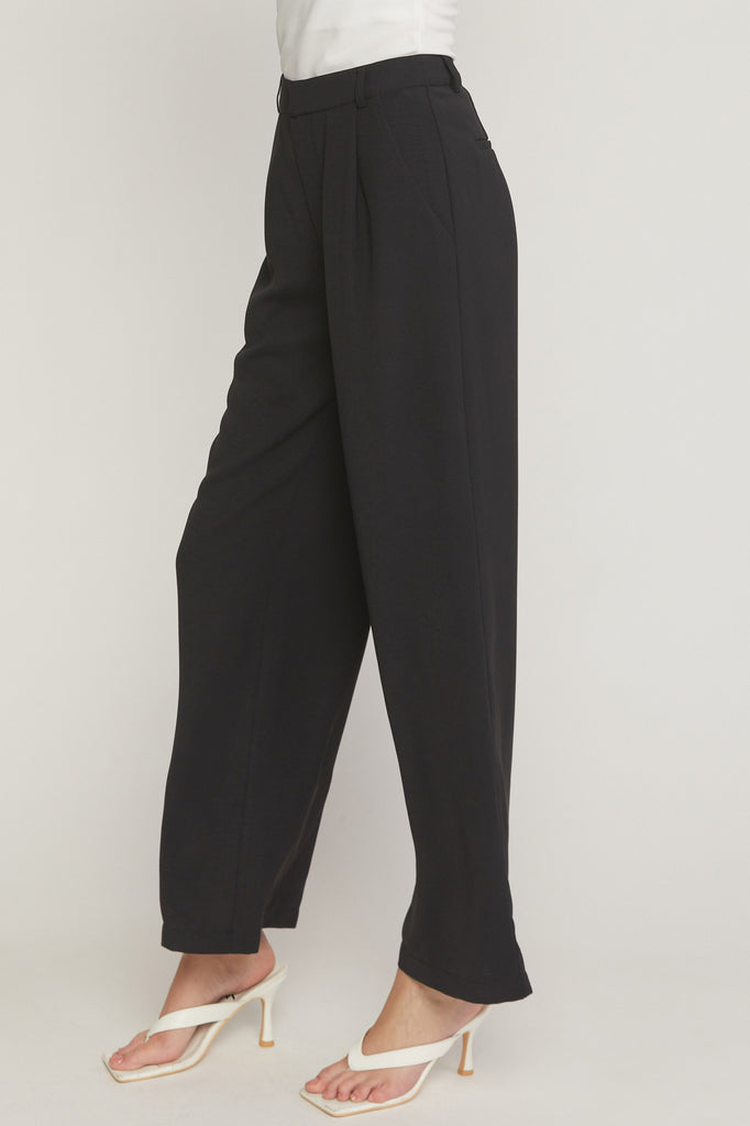 Entro High Waisted Full Leg Pants With Pockets In Black-Pants-Entro-Deja Nu Boutique, Women's Fashion Boutique in Lampasas, Texas
