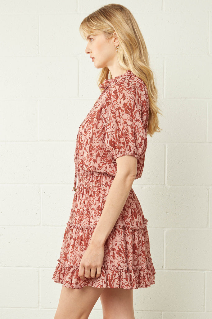 Entro Mauve Smocked Tiered Dress-Short Dresses-Entro-Deja Nu Boutique, Women's Fashion Boutique in Lampasas, Texas