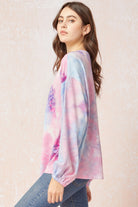 Entro Pink/Blue Tie Dye Long Sleeve Top-Sleepwear-Entro-Deja Nu Boutique, Women's Fashion Boutique in Lampasas, Texas