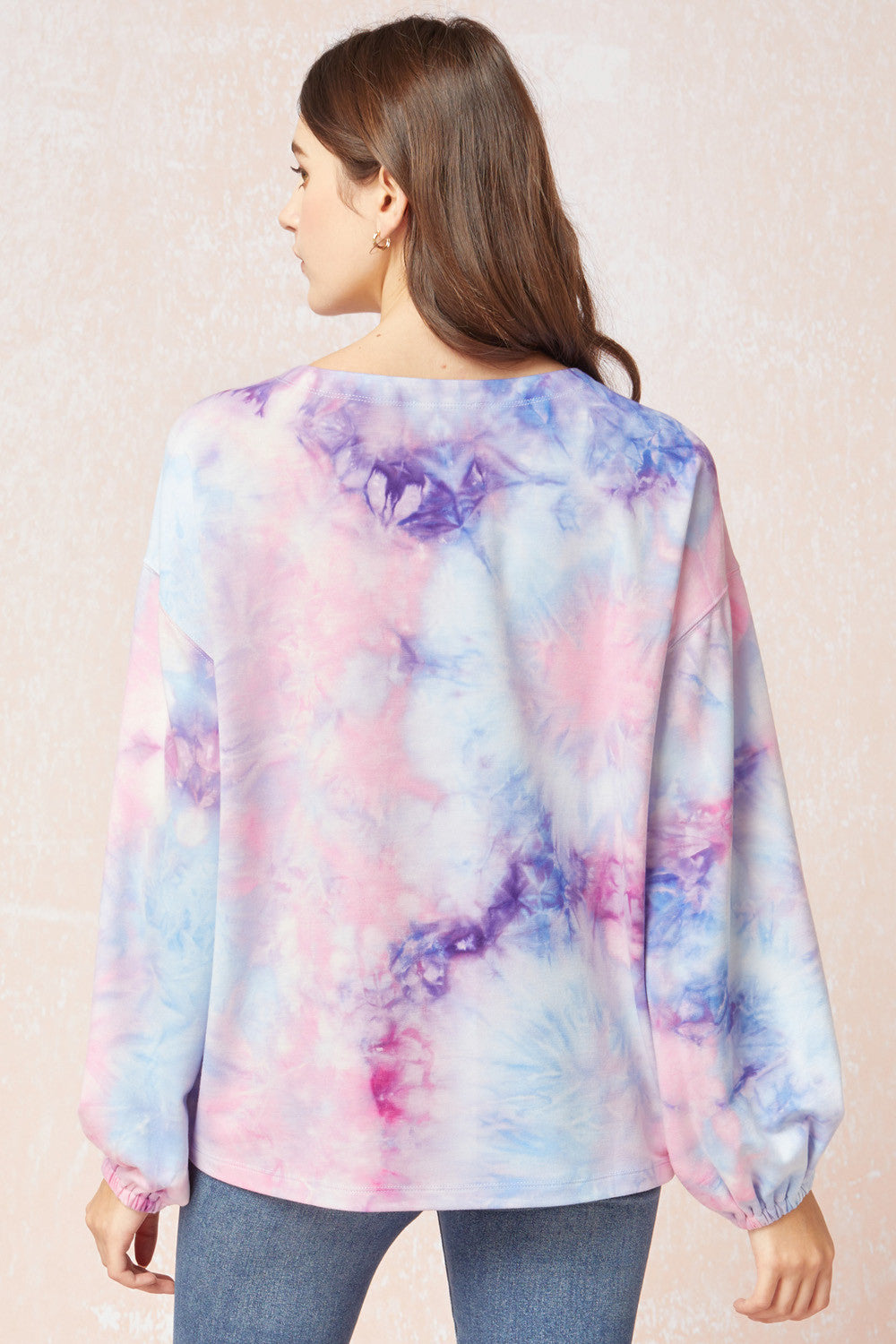 Entro Pink/Blue Tie Dye Long Sleeve Top-Sleepwear-Entro-Deja Nu Boutique, Women's Fashion Boutique in Lampasas, Texas