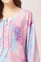 Entro Pink/Blue Tie Dye Long Sleeve Top-Sleepwear-Entro-Deja Nu Boutique, Women's Fashion Boutique in Lampasas, Texas