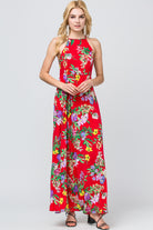 Entro Red Floral Print Maxi Dress-Maxi Dresses-Entro-Deja Nu Boutique, Women's Fashion Boutique in Lampasas, Texas