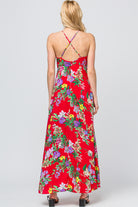 Entro Red Floral Print Maxi Dress-Maxi Dresses-Entro-Deja Nu Boutique, Women's Fashion Boutique in Lampasas, Texas