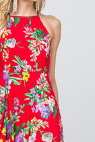 Entro Red Floral Print Maxi Dress-Maxi Dresses-Entro-Deja Nu Boutique, Women's Fashion Boutique in Lampasas, Texas