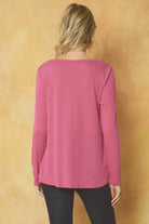 Entro Ribbed V Neck Long Sleeve Top With Front Pocket In Magenta-Long Sleeves-Entro-Deja Nu Boutique, Women's Fashion Boutique in Lampasas, Texas