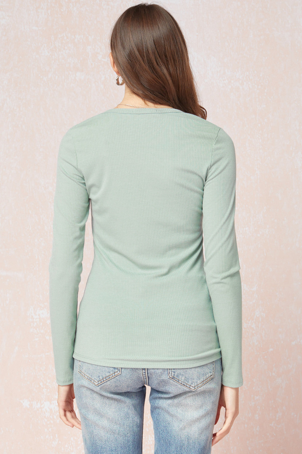 Entro Sage Long Sleeve V-Neck Top-Long Sleeves-Entro-Deja Nu Boutique, Women's Fashion Boutique in Lampasas, Texas