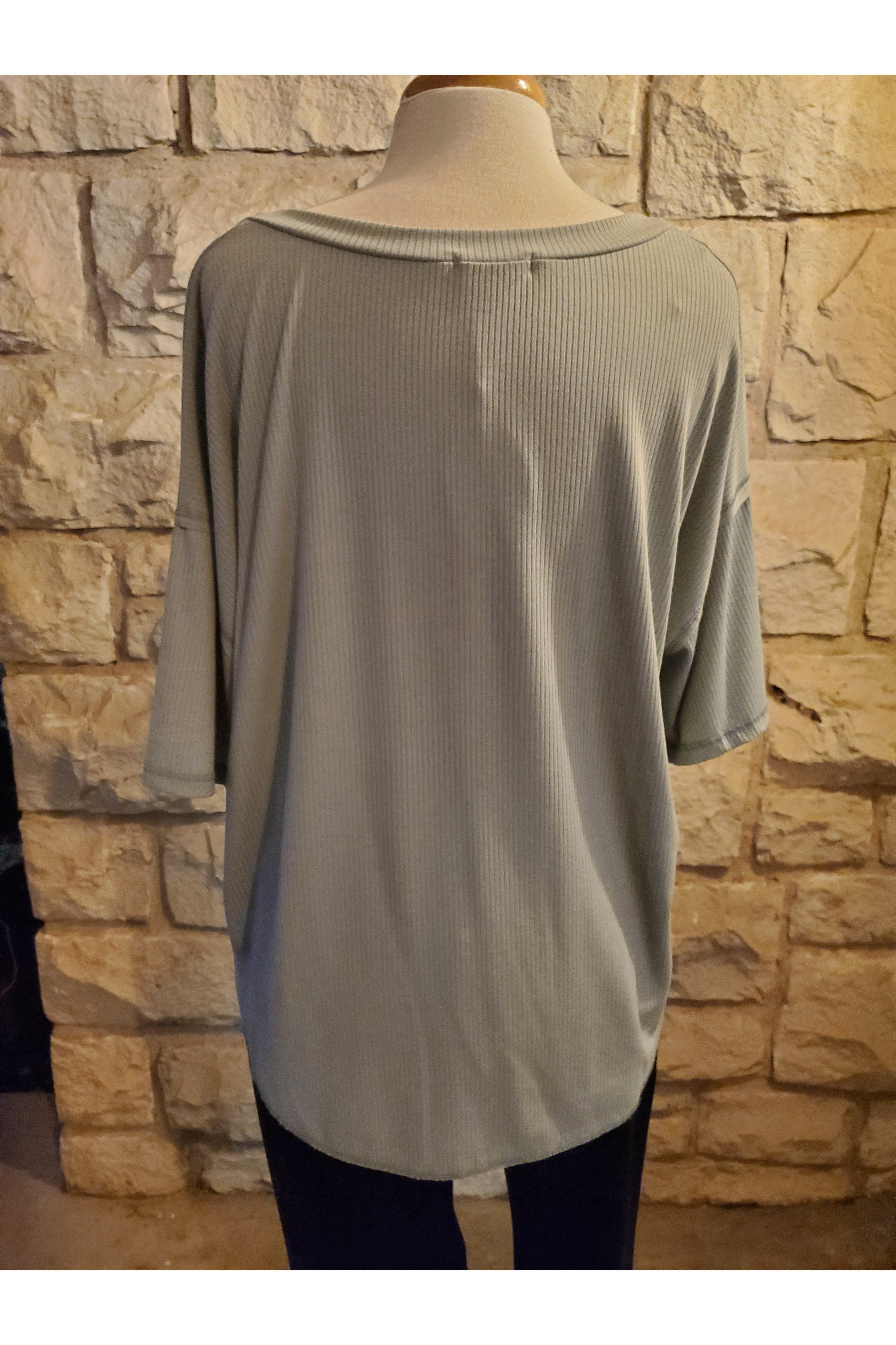 Entro Sage Short Sleeve Top w/Button Detail-Short Sleeves-Entro-Deja Nu Boutique, Women's Fashion Boutique in Lampasas, Texas