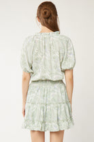 Entro Seafoam Printed Puff Sleeve Tiered Dress-Dresses-Entro-Deja Nu Boutique, Women's Fashion Boutique in Lampasas, Texas