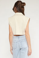 Entro Sleeveless Collared V Neckline Double Breasted Cropped Vest In Natural-Outerwear-Entro-Deja Nu Boutique, Women's Fashion Boutique in Lampasas, Texas