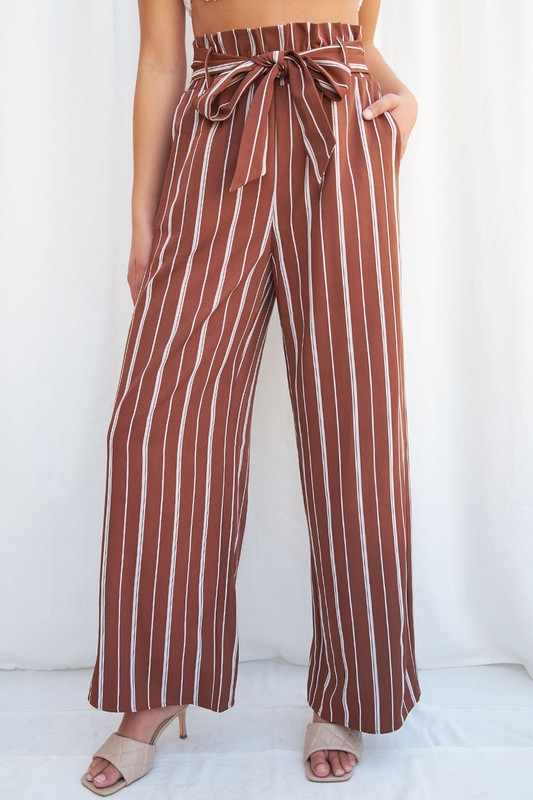 FSL Apparel Brown Striped Pants-Bottoms-FSL Apparel-Deja Nu Boutique, Women's Fashion Boutique in Lampasas, Texas
