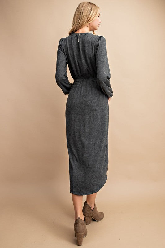 FSL Apparel Charcoal Long Sleeve Dress-Dresses-FSL Apparel-Deja Nu Boutique, Women's Fashion Boutique in Lampasas, Texas