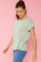 FSL Apparel Cotton Slub Essential Relaxed Fit Tee In Sage-Short Sleeves-FSL Apparel-Deja Nu Boutique, Women's Fashion Boutique in Lampasas, Texas