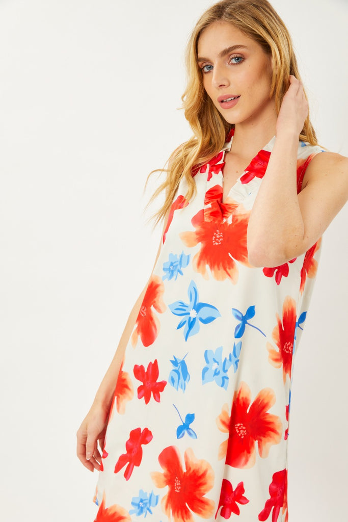FSL Apparel Floral Print Sleeveless Ruffled V Neck Dress With Lining-Dresses-FSL Apparel-Deja Nu Boutique, Women's Fashion Boutique in Lampasas, Texas