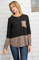 FSL Apparel Leopard/Black Top With Rose Gold Sequin Pocket-Tops-FSL Apparel-Deja Nu Boutique, Women's Fashion Boutique in Lampasas, Texas