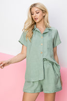 FSL Apparel Linen Blend Button Down Shirt With Chest Pockets In Sage-Tops-FSL Apparel-Deja Nu Boutique, Women's Fashion Boutique in Lampasas, Texas