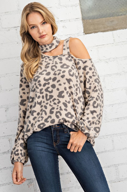 FSL Apparel One Shoulder Leopard Sweater-Sweaters-FSL Apparel-Deja Nu Boutique, Women's Fashion Boutique in Lampasas, Texas