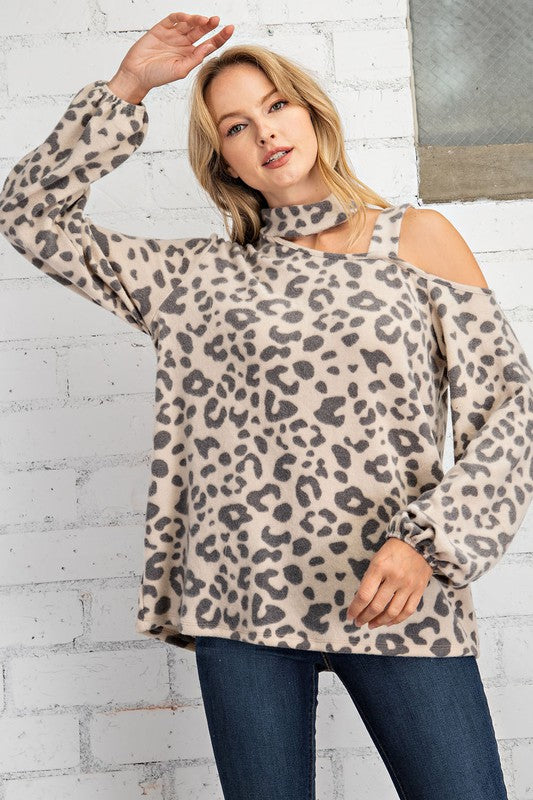 FSL Apparel One Shoulder Leopard Sweater-Sweaters-FSL Apparel-Deja Nu Boutique, Women's Fashion Boutique in Lampasas, Texas