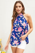 FSL Apparel Royal Blue Floral Halter Top-Tops-FSL Apparel-Deja Nu Boutique, Women's Fashion Boutique in Lampasas, Texas