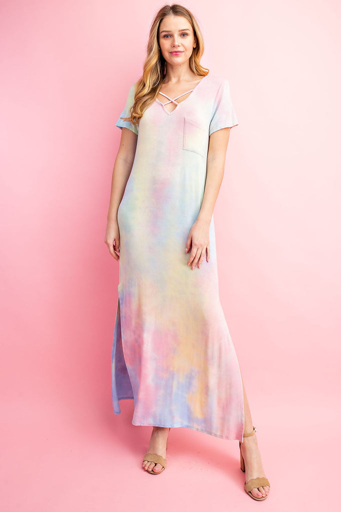 FSL Rainbow Tie Dye Long Dress-Dresses-FSL Apparel-Deja Nu Boutique, Women's Fashion Boutique in Lampasas, Texas