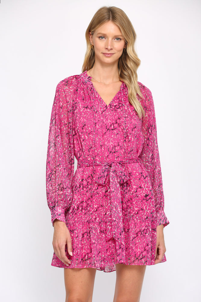 Fate Animal Print With Lurex Chiffon Tie Waist Dress In Hot Pink-Dresses-Fate-Deja Nu Boutique, Women's Fashion Boutique in Lampasas, Texas