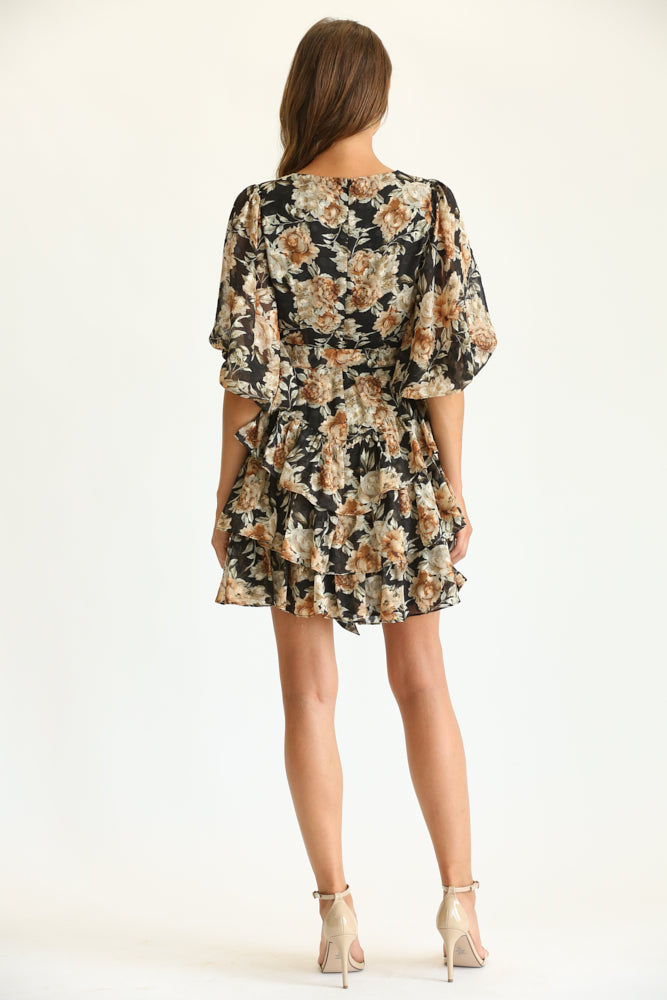 Fate Black Floral Print Tiered Mini Dress-Dresses-Fate-Deja Nu Boutique, Women's Fashion Boutique in Lampasas, Texas