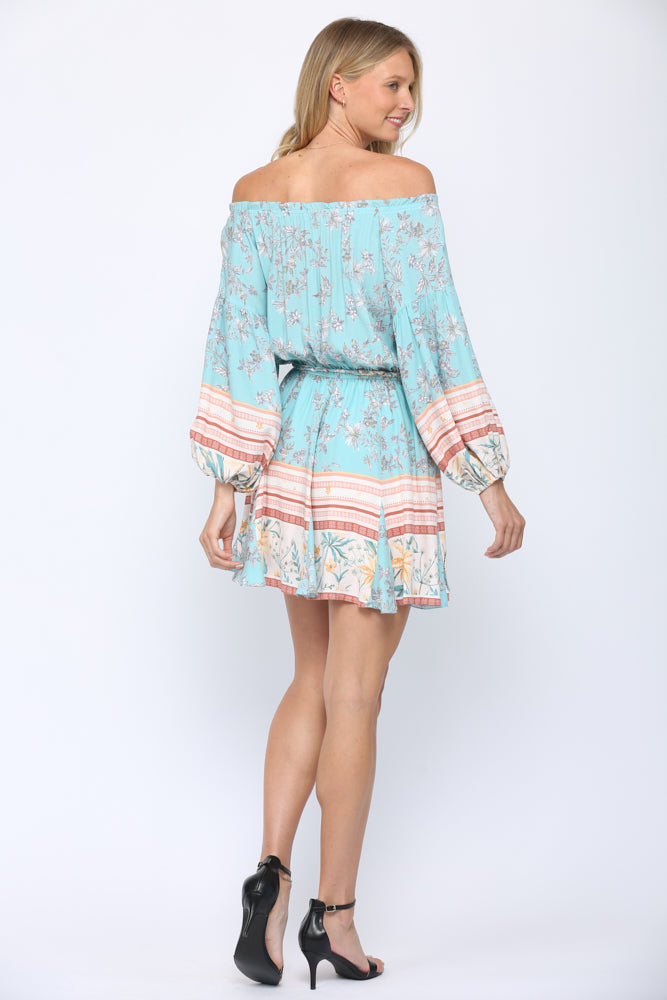 Fate Off The Shoulder Braided Belt Dress In Mint Multi-Short Dresses-Fate-Deja Nu Boutique, Women's Fashion Boutique in Lampasas, Texas