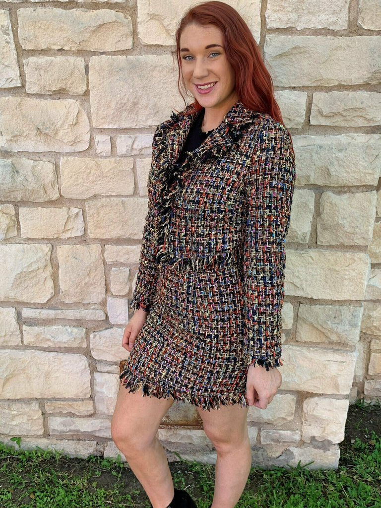 Fate Red Multi Fringed Tweed Skirt-Skirts-Fate-Deja Nu Boutique, Women's Fashion Boutique in Lampasas, Texas
