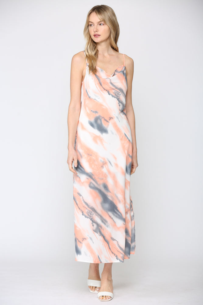 Fate Salmon And Teal Tie Dye Maxi Slip Dress-Maxi Dresses-Fate-Deja Nu Boutique, Women's Fashion Boutique in Lampasas, Texas