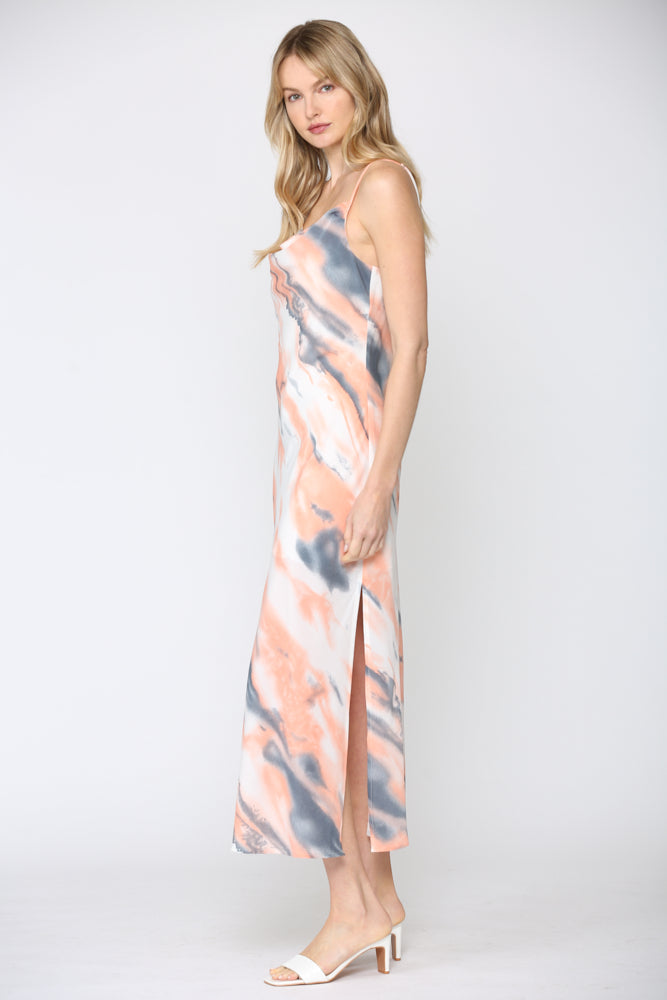 Fate Salmon And Teal Tie Dye Maxi Slip Dress-Maxi Dresses-Fate-Deja Nu Boutique, Women's Fashion Boutique in Lampasas, Texas