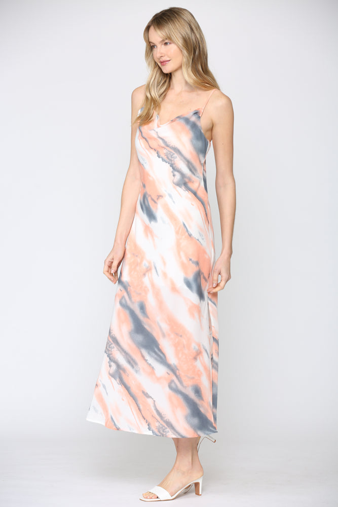 Fate Salmon And Teal Tie Dye Maxi Slip Dress-Maxi Dresses-Fate-Deja Nu Boutique, Women's Fashion Boutique in Lampasas, Texas