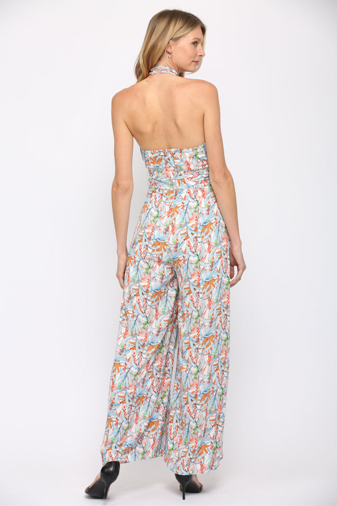 Fate Twist Halter Neck Jumpsuit In Blue Multi-Rompers & Jumpsuits-Fate-Deja Nu Boutique, Women's Fashion Boutique in Lampasas, Texas