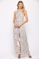 Fate Twist Halter Neck Jumpsuit In Blue Multi-Rompers & Jumpsuits-Fate-Deja Nu Boutique, Women's Fashion Boutique in Lampasas, Texas