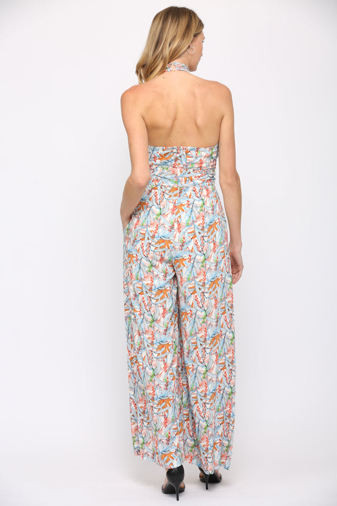 Fate Twist Halter Neck Jumpsuit In Blue Multi-Rompers & Jumpsuits-Fate-Deja Nu Boutique, Women's Fashion Boutique in Lampasas, Texas