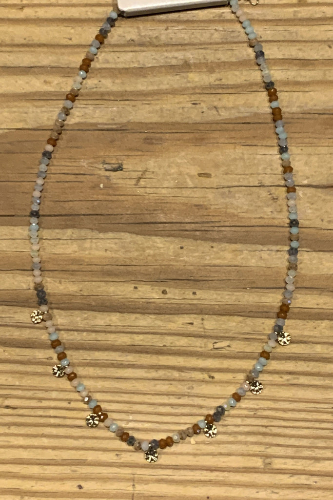 Frenzy Brown Gold And Cream Beaded Choker Necklace With Gold Charms-Necklaces-Deja Nu Tx-Deja Nu Boutique, Women's Fashion Boutique in Lampasas, Texas