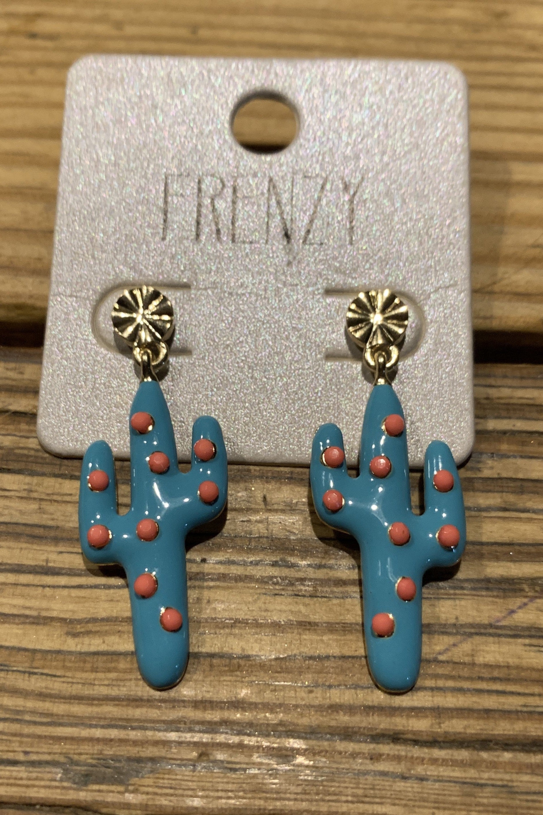 Frenzy Turquoise And Corral Cactus Earrings-Earrings-Deja Nu Tx-Deja Nu Boutique, Women's Fashion Boutique in Lampasas, Texas