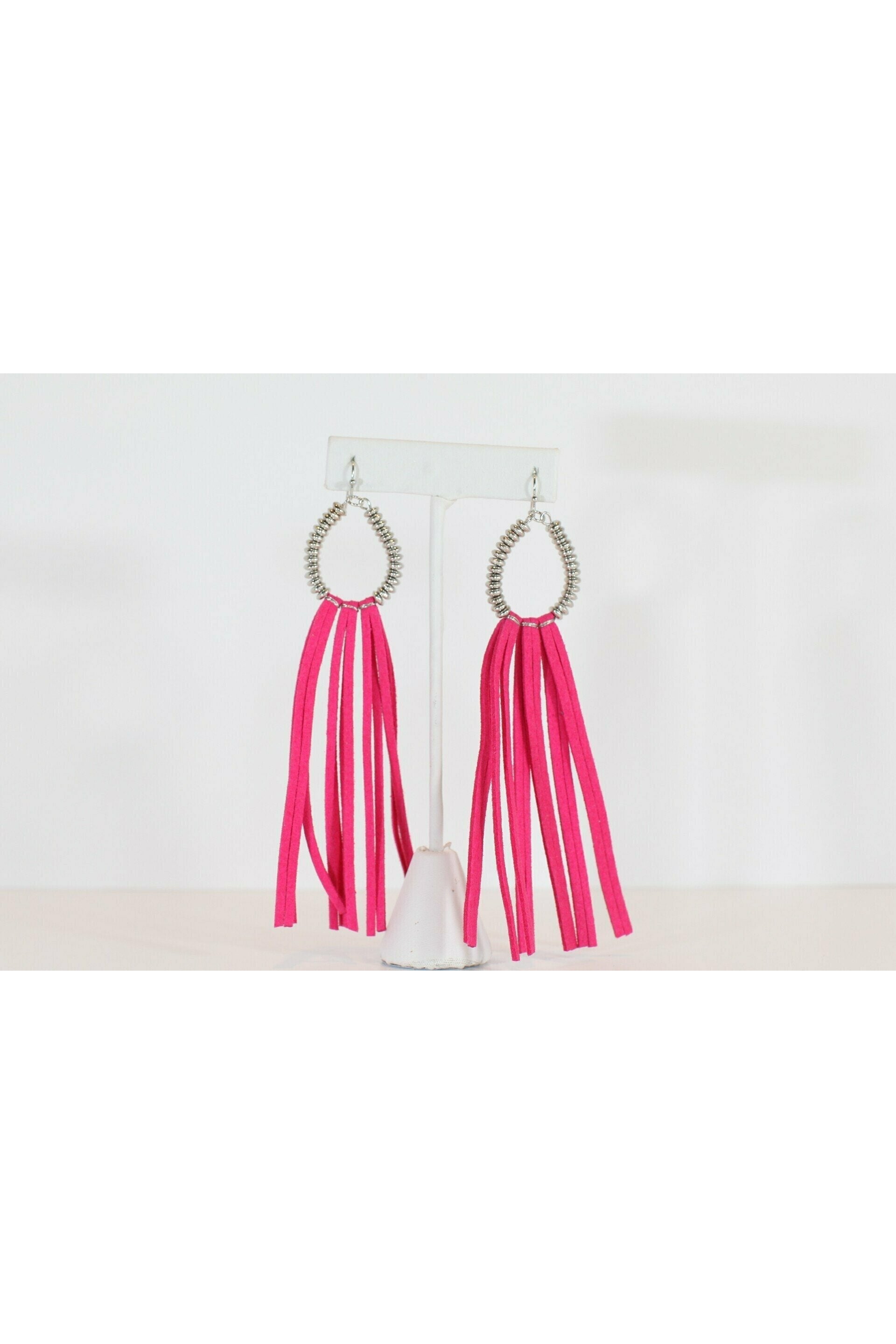 Fuchsia Leather Fringe Earrings-Earrings-Deja Nu Tx-Deja Nu Boutique, Women's Fashion Boutique in Lampasas, Texas