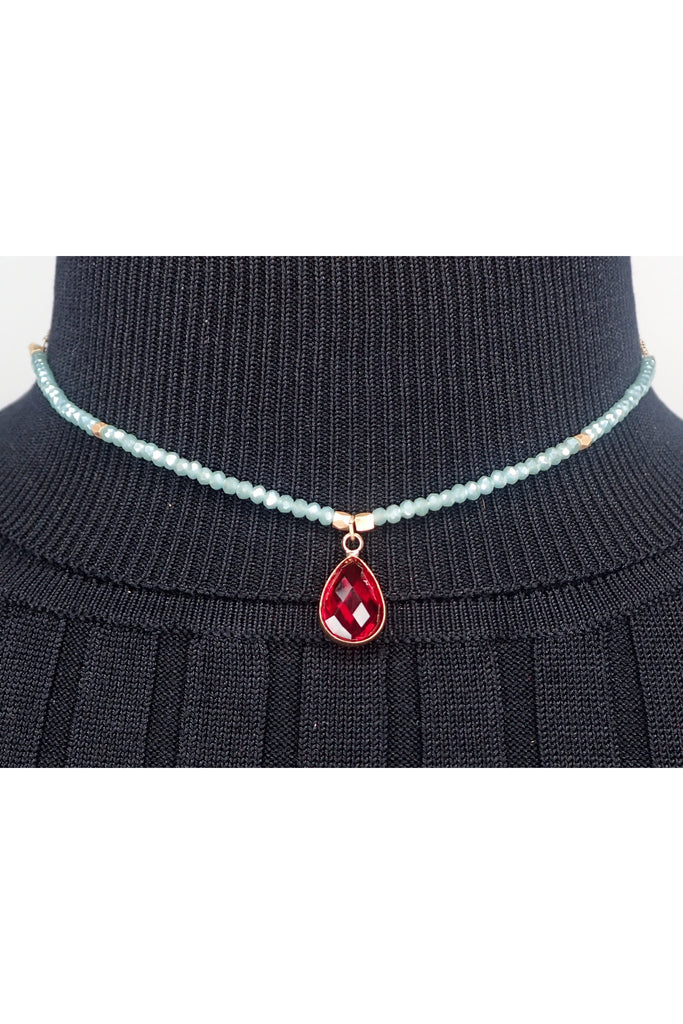 Garden Party Crystal And Gold Necklace With Red Crystal Charm-Necklaces-Garden Party-Deja Nu Boutique, Women's Fashion Boutique in Lampasas, Texas