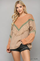 GiGiO Clay And Taupe Fringe Tunic Sweater-Tunics-GiGiO-Deja Nu Boutique, Women's Fashion Boutique in Lampasas, Texas