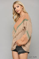 GiGiO Clay And Taupe Fringe Tunic Sweater-Tunics-GiGiO-Deja Nu Boutique, Women's Fashion Boutique in Lampasas, Texas