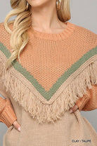 GiGiO Clay And Taupe Fringe Tunic Sweater-Tunics-GiGiO-Deja Nu Boutique, Women's Fashion Boutique in Lampasas, Texas