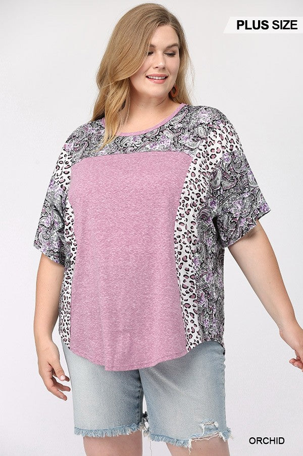 GiGiO Orchid Mixed Paisley And Leopard Print Top-Curvy/Plus Tops-GiGiO-Deja Nu Boutique, Women's Fashion Boutique in Lampasas, Texas