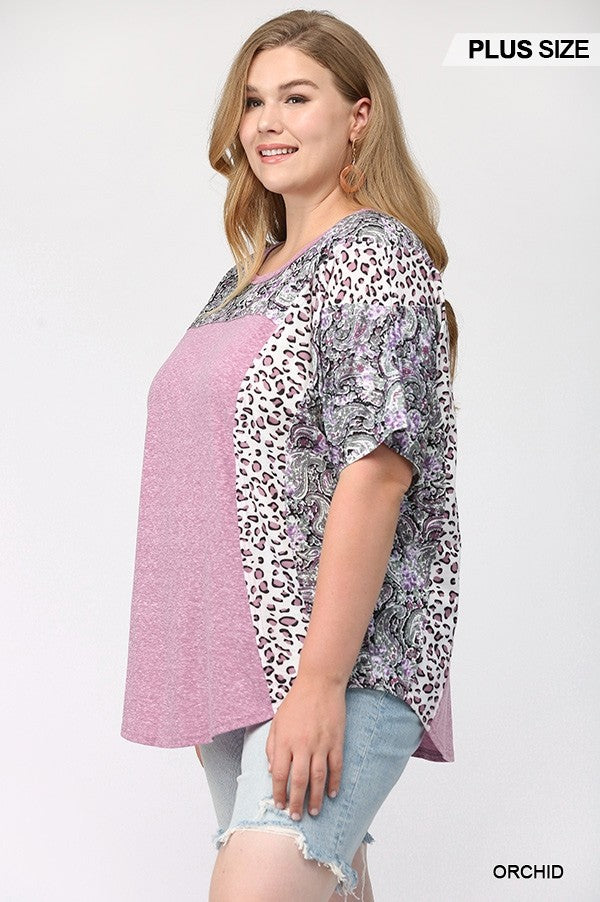 GiGiO Orchid Mixed Paisley And Leopard Print Top-Curvy/Plus Tops-GiGiO-Deja Nu Boutique, Women's Fashion Boutique in Lampasas, Texas